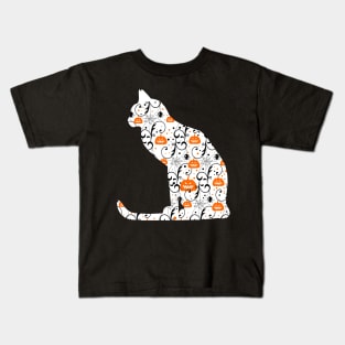 Halloween White Cat With Pumpkin Kids T-Shirt